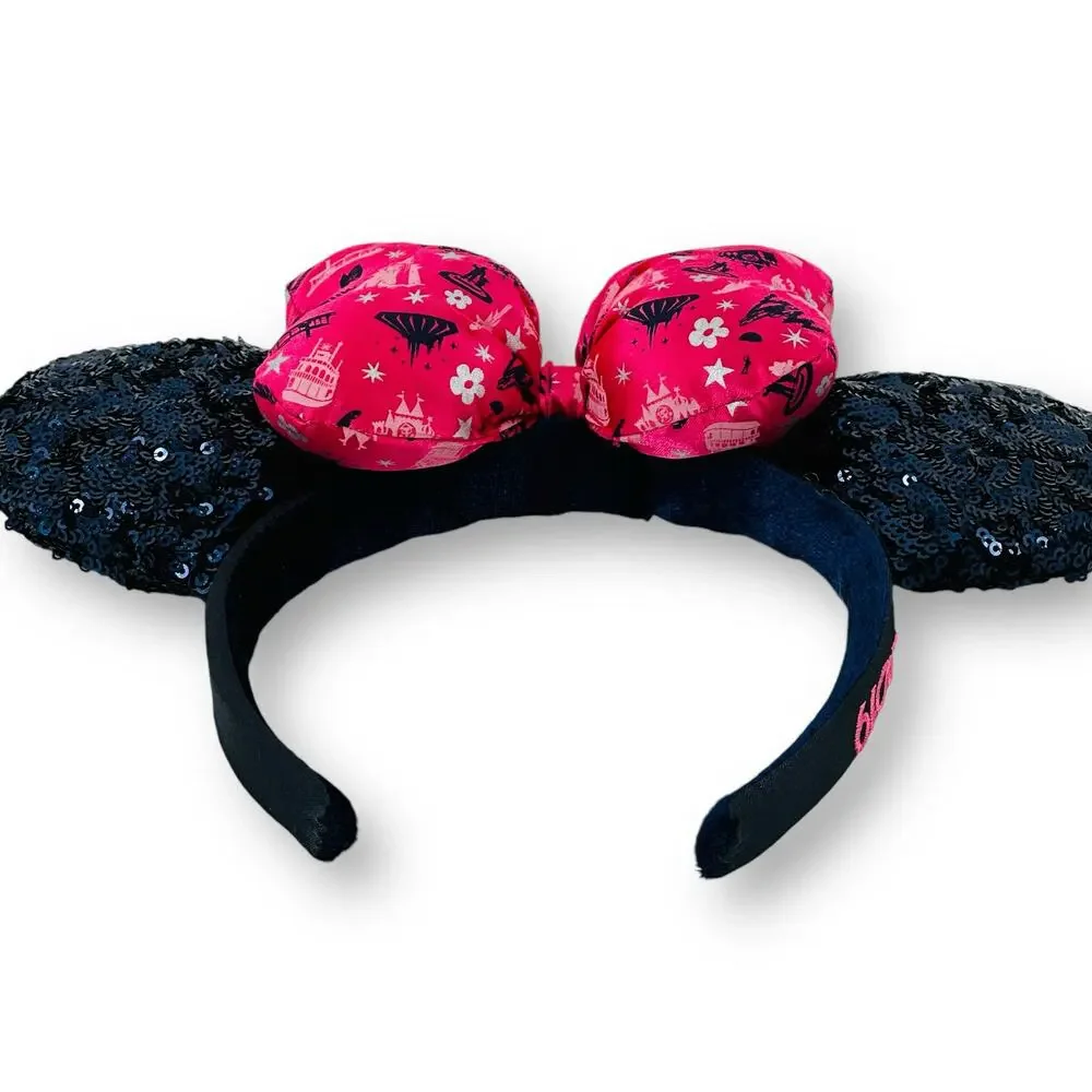 Disney Minnie Mouse Classic Attractions Puffy Bow Sequin Ears Headband 2016 Pink